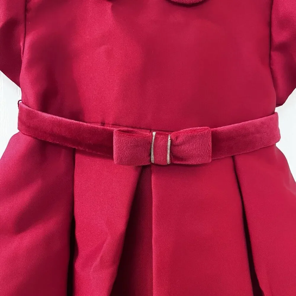 Mayoral Red Bow Taffeta Dress with Belt Collared Girls Size 18 Months NWT